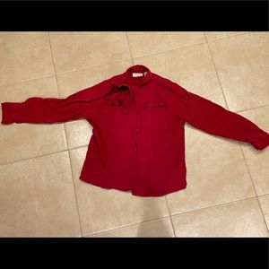 Red corduroy button down shirt